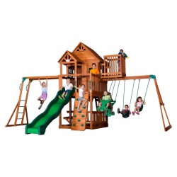 Complex Loc de Joaca din cedru SkyFort II Wooden Swing Set - Centru cu tobogan si 3 nivele - Sky Fort 2 Backyard Discovery Complex Loc de Joaca din cedru SkyFort II Wooden Swing Set - Centru cu tobogan si 3 nivele - Sky Fort 2 Backyard Discovery